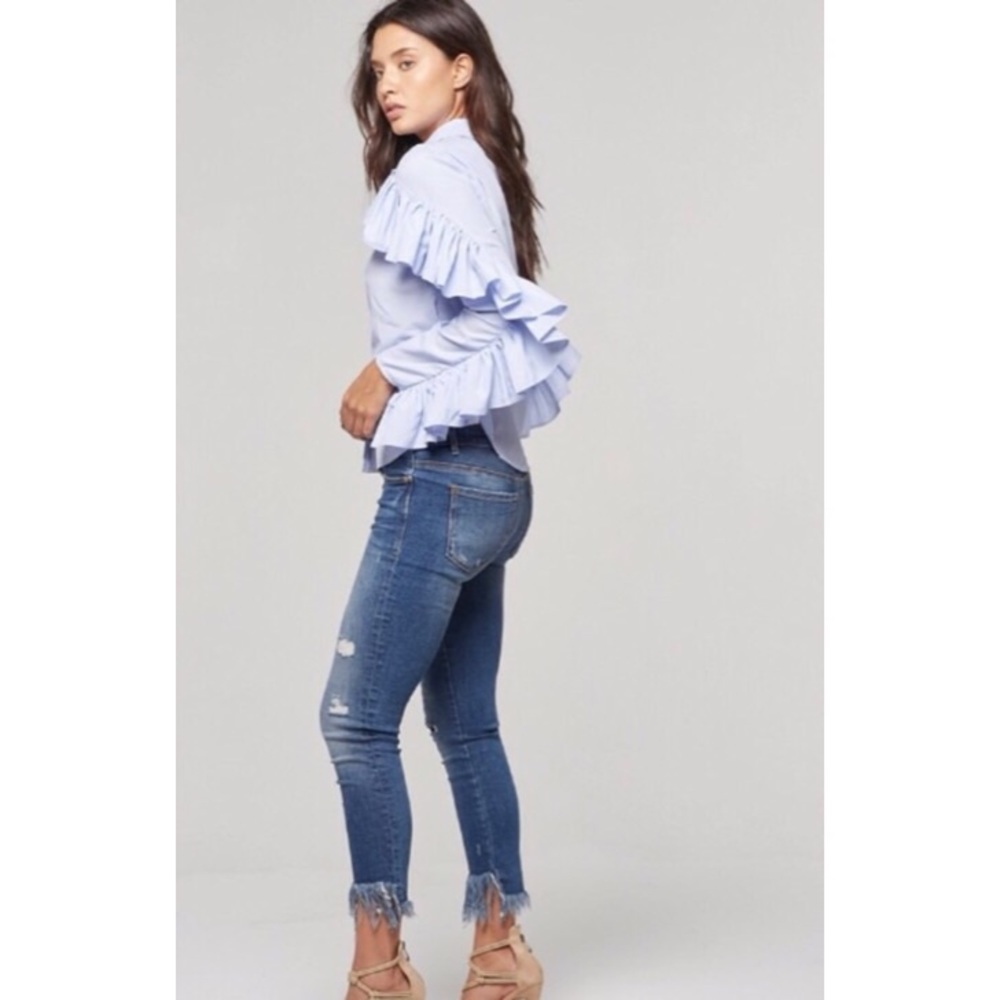 Blue and White Striped Ruffle Sleep Top